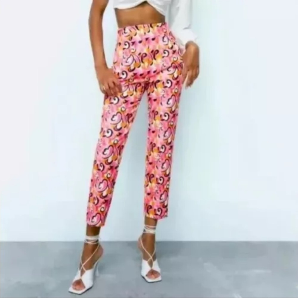 NWOT Zara Paisley Floral Straight Leg High Waist Pants in Multicolor. Size M - Picture 5 of 12
